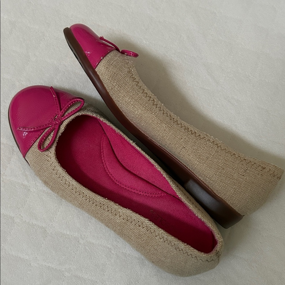 Aerosoles | Pink Patent Tan Canvas Ballet Flat Shoes | Size 6.5 - Picture 7 of 10